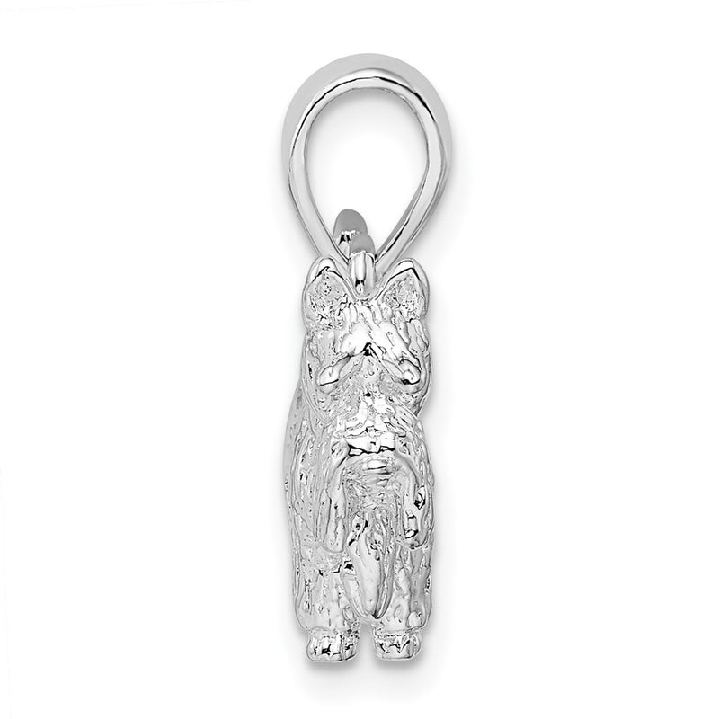 Sterling Silver De-Ani Rhodium-Plated Textured 3D Scottish Terrier Pendant