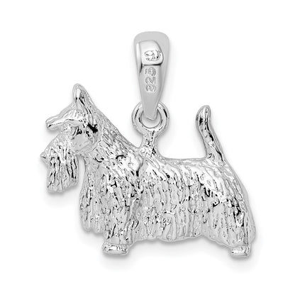 Sterling Silver De-Ani Rhodium-Plated Textured 3D Scottish Terrier Pendant