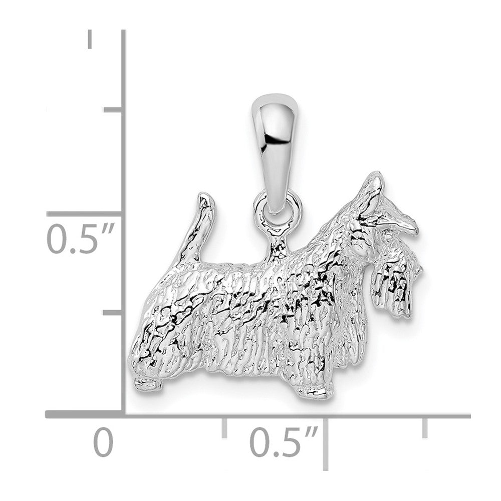 Sterling Silver De-Ani Rhodium-Plated Textured 3D Scottish Terrier Pendant