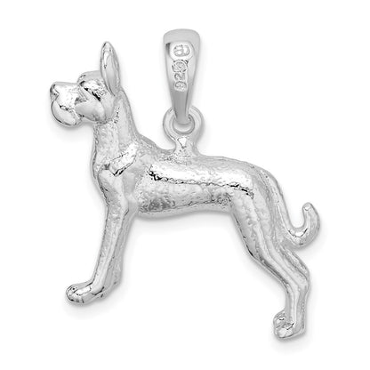 Sterling Silver De-Ani Rhodium-Plated Textured 3D Great Dane Pendant