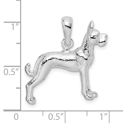 Sterling Silver De-Ani Rhodium-Plated Textured 3D Great Dane Pendant