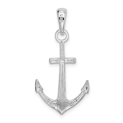 Sterling Silver De-Ani Rhodium-Plated Polished Anchor Pendant