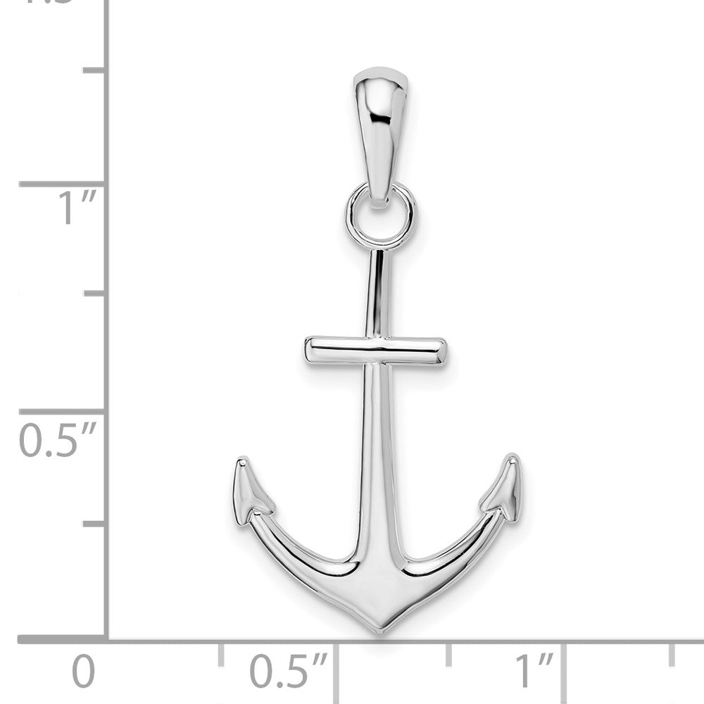 Sterling Silver De-Ani Rhodium-Plated Polished Anchor Pendant
