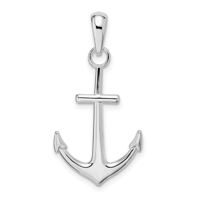 Sterling Silver De-Ani Rhodium-Plated Polished Anchor Pendant