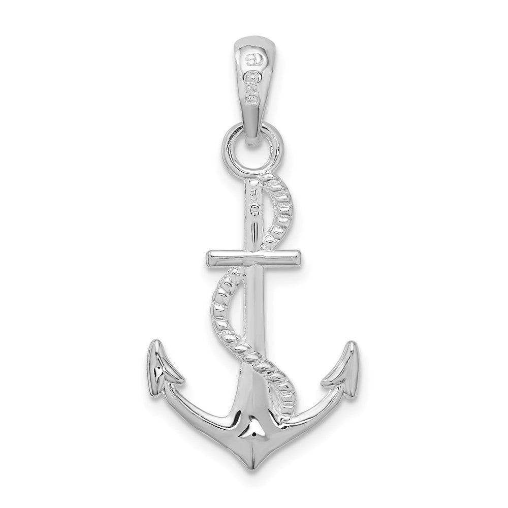 Sterling Silver De-Ani Rhodium-Plated Polished 3D Anchor And Rope Pendant