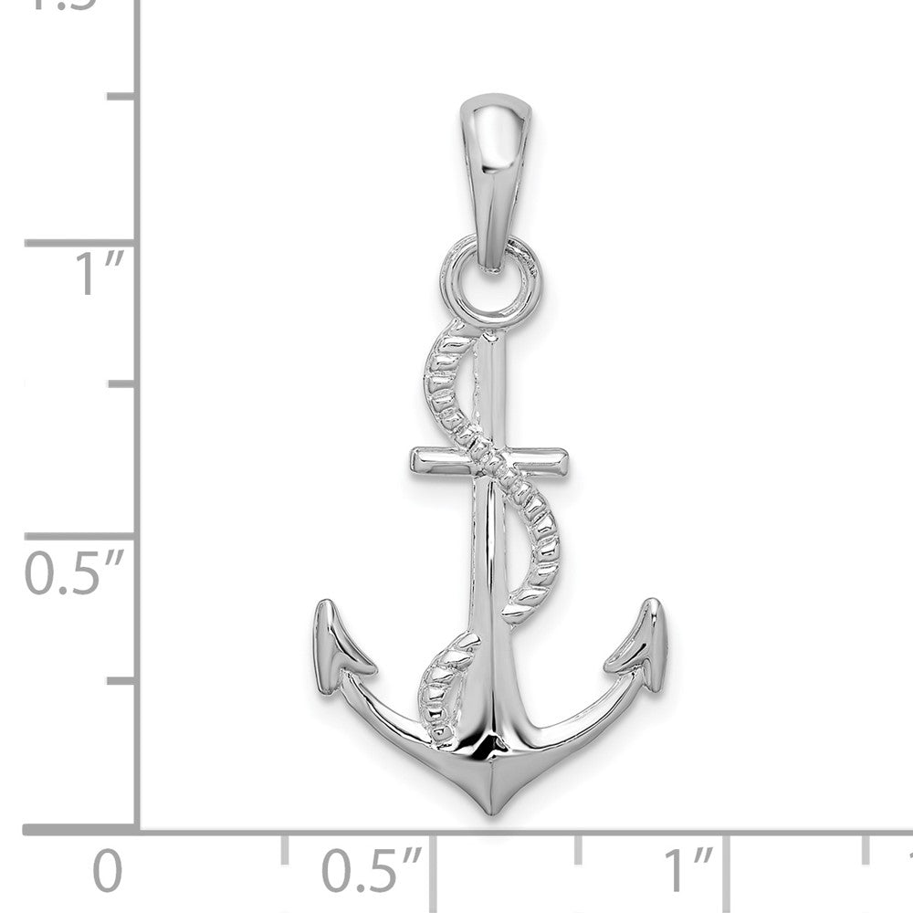 Sterling Silver De-Ani Rhodium-Plated Polished 3D Anchor And Rope Pendant