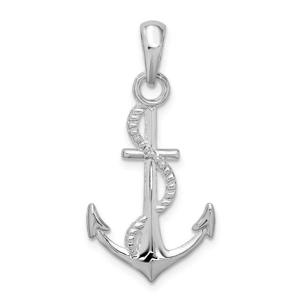 Sterling Silver De-Ani Rhodium-Plated Polished 3D Anchor And Rope Pendant