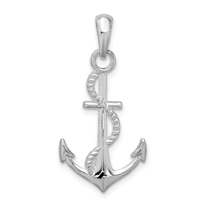Sterling Silver De-Ani Rhodium-Plated Polished 3D Anchor And Rope Pendant