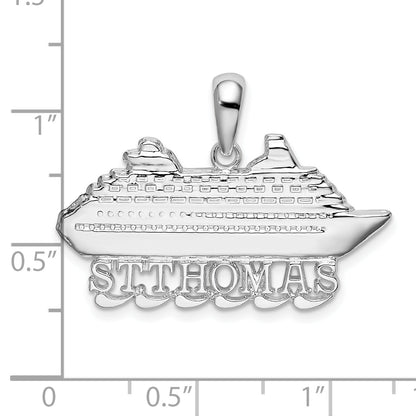 Sterling Silver De-Ani Rhodium-Plated Polished St. Thomas Cruise Ship Pendant