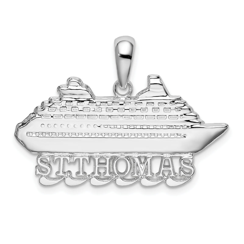 Sterling Silver De-Ani Rhodium-Plated Polished St. Thomas Cruise Ship Pendant