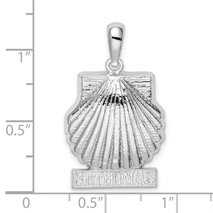 Sterling Silver De-Ani Rhodium-Plated Polished St. Thomas Scallop Shell Pendant