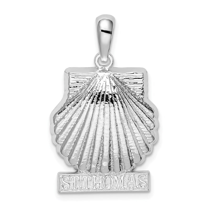 Sterling Silver De-Ani Rhodium-Plated Polished St. Thomas Scallop Shell Pendant