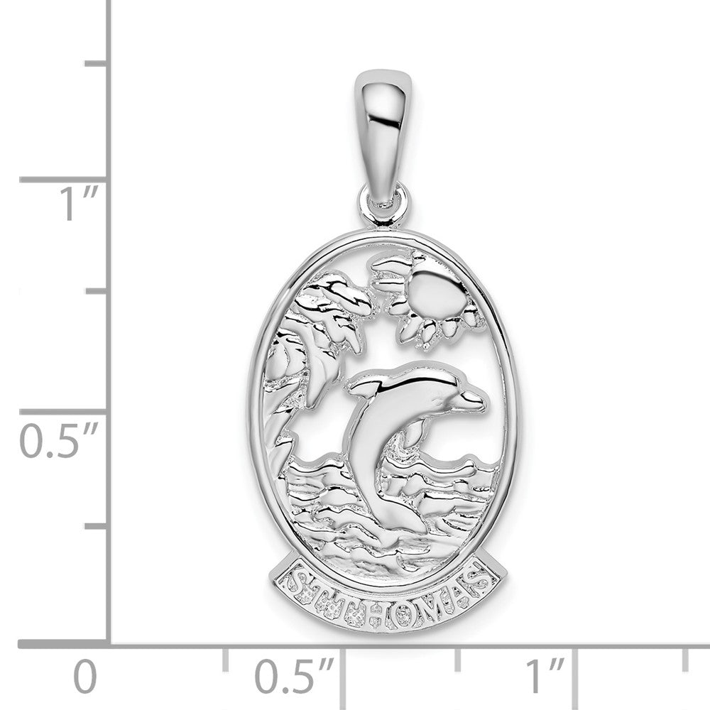 Sterling Silver De-Ani Rhodium-Plated St. Thomas Dolphin Sunset Pendant