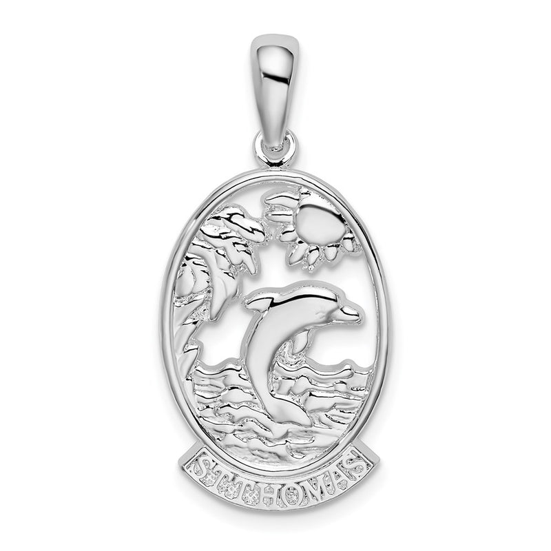 Sterling Silver De-Ani Rhodium-Plated St. Thomas Dolphin Sunset Pendant
