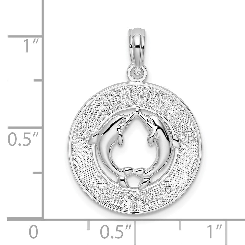 Sterling Silver De-Ani Rhodium-Plated St. Thomas Circle With Dolphins Pendant