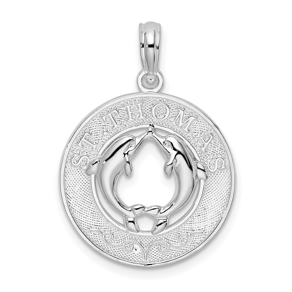 Sterling Silver De-Ani Rhodium-Plated St. Thomas Circle With Dolphins Pendant