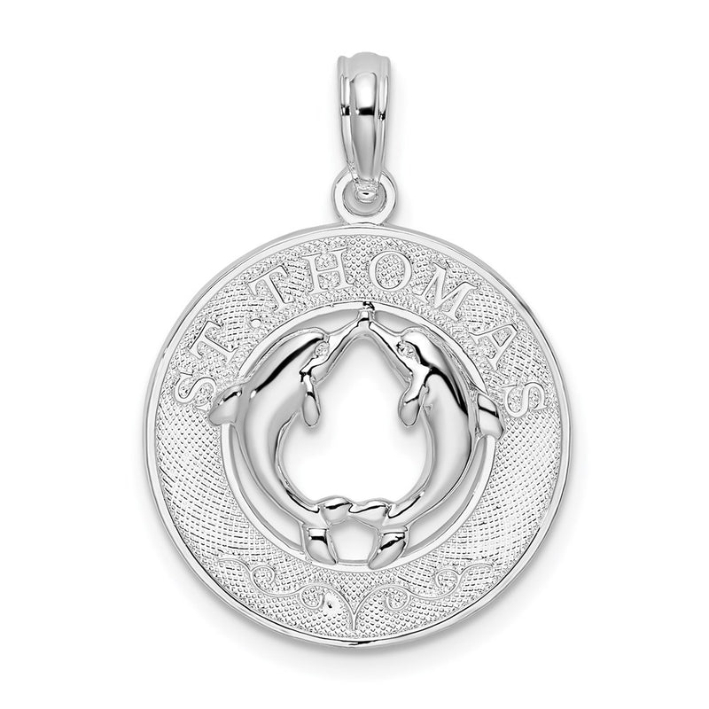 Sterling Silver De-Ani Rhodium-Plated St. Thomas Circle With Dolphins Pendant
