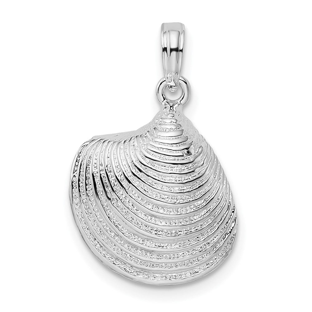 Sterling Silver De-Ani Rhodium-Plated Polished 3D Clam Shell Pendant