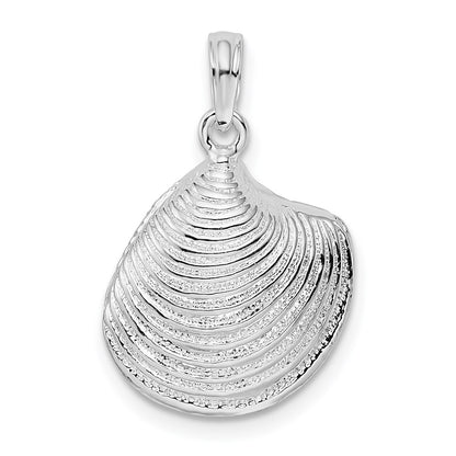Sterling Silver De-Ani Rhodium-Plated Polished 3D Clam Shell Pendant