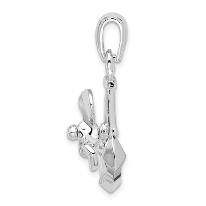 Sterling Silver De-Ani Rhodium-Plated Moveable 3D Anchor With Propeller Pendant