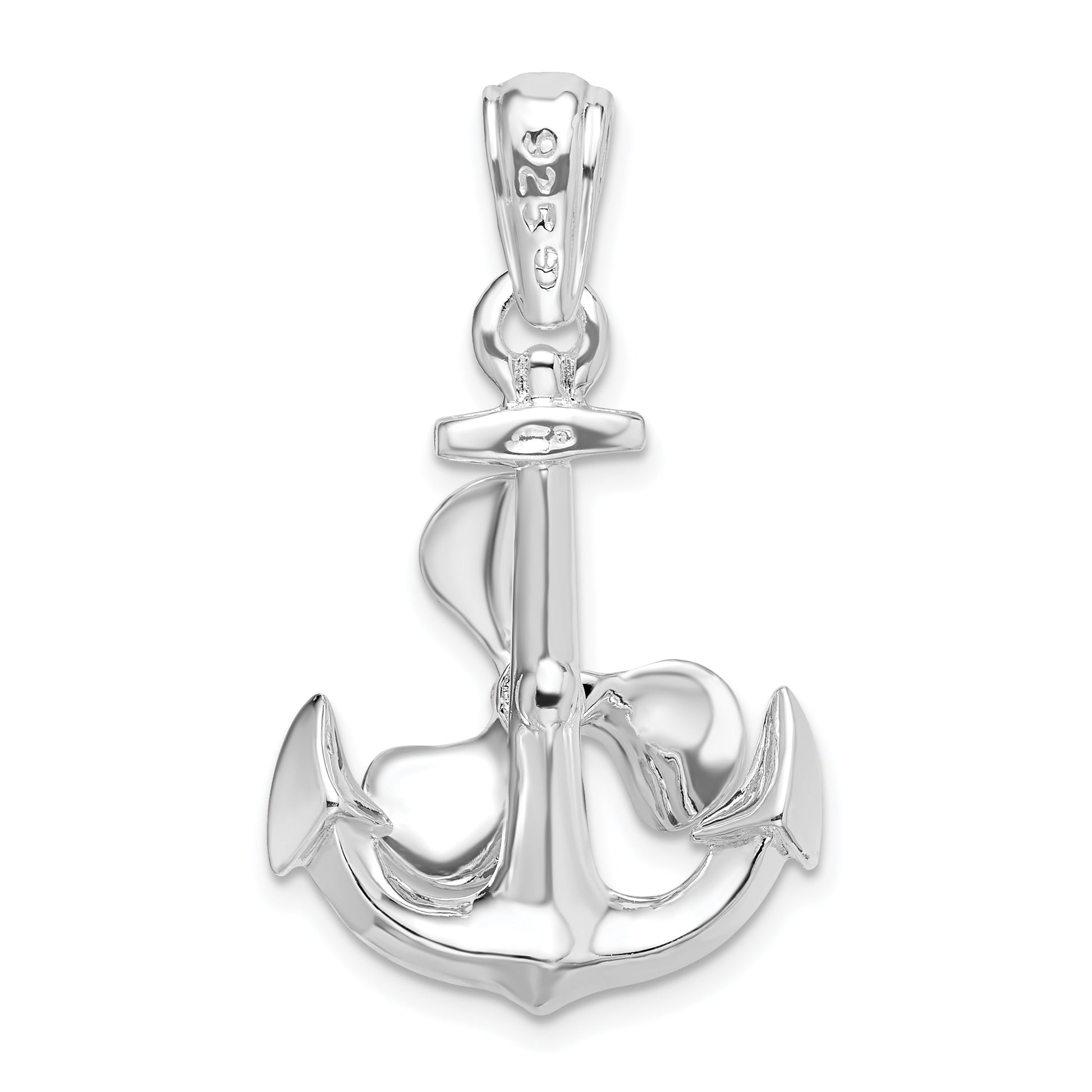 Sterling Silver De-Ani Rhodium-Plated Moveable 3D Anchor With Propeller Pendant