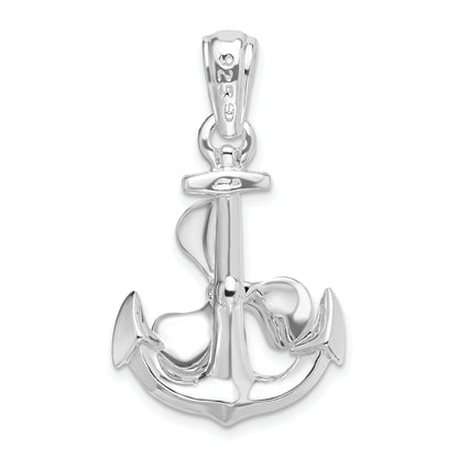Sterling Silver De-Ani Rhodium-Plated Moveable 3D Anchor With Propeller Pendant