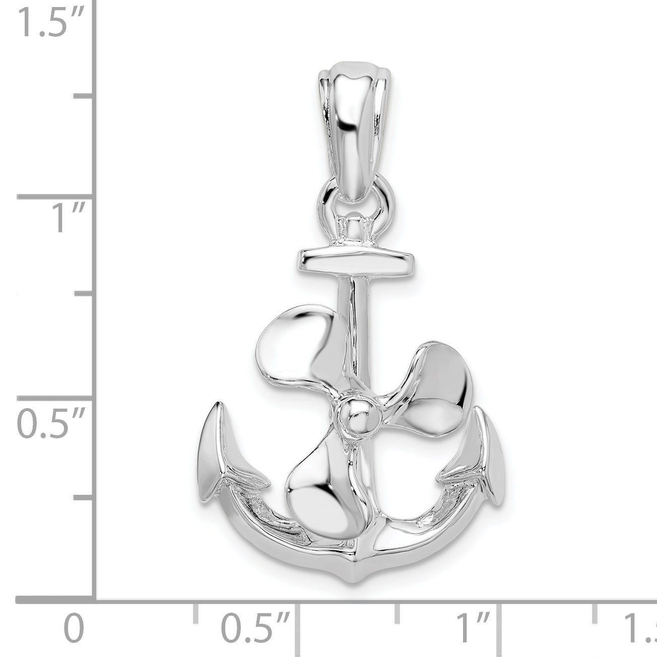 Sterling Silver De-Ani Rhodium-Plated Moveable 3D Anchor With Propeller Pendant