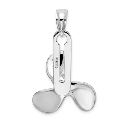 Sterling Silver De-Ani Rhodium-Plated Polished Moveable 3D Propeller Pendant