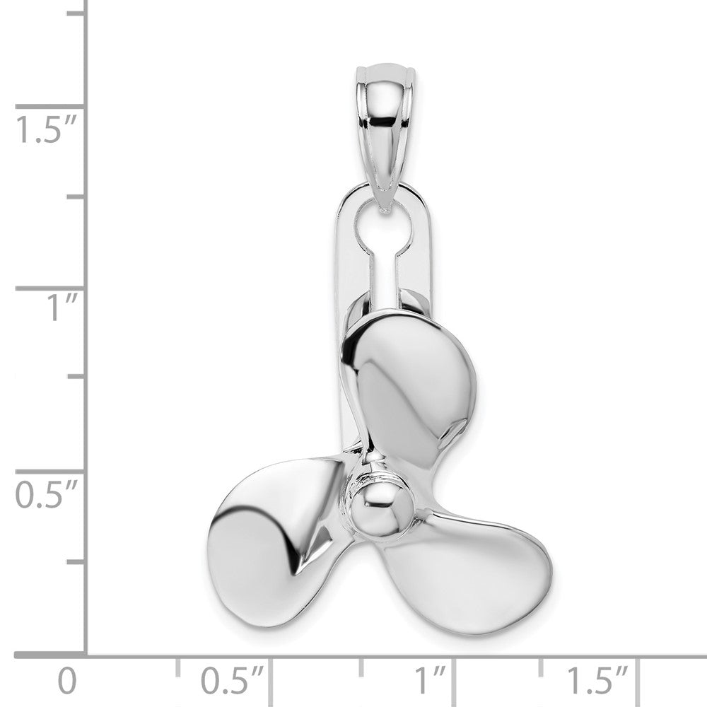 Sterling Silver De-Ani Rhodium-Plated Polished Moveable 3D Propeller Pendant