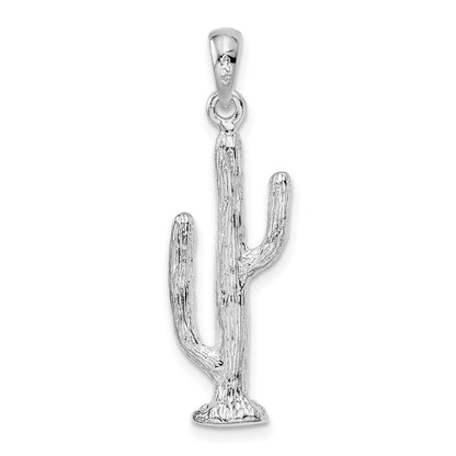 Sterling Silver De-Ani Rhodium-Plated Polished 3D Saguaro Cactus Pendant
