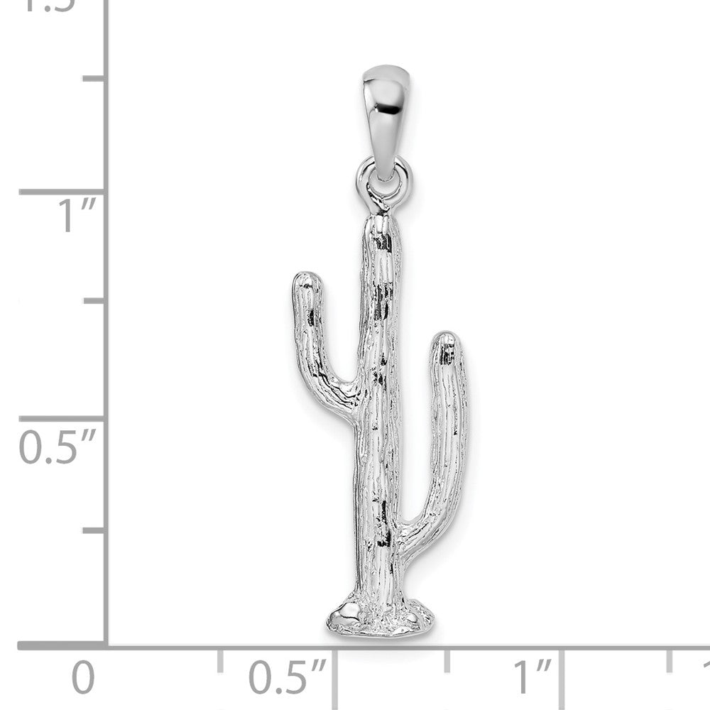 Sterling Silver De-Ani Rhodium-Plated Polished 3D Saguaro Cactus Pendant