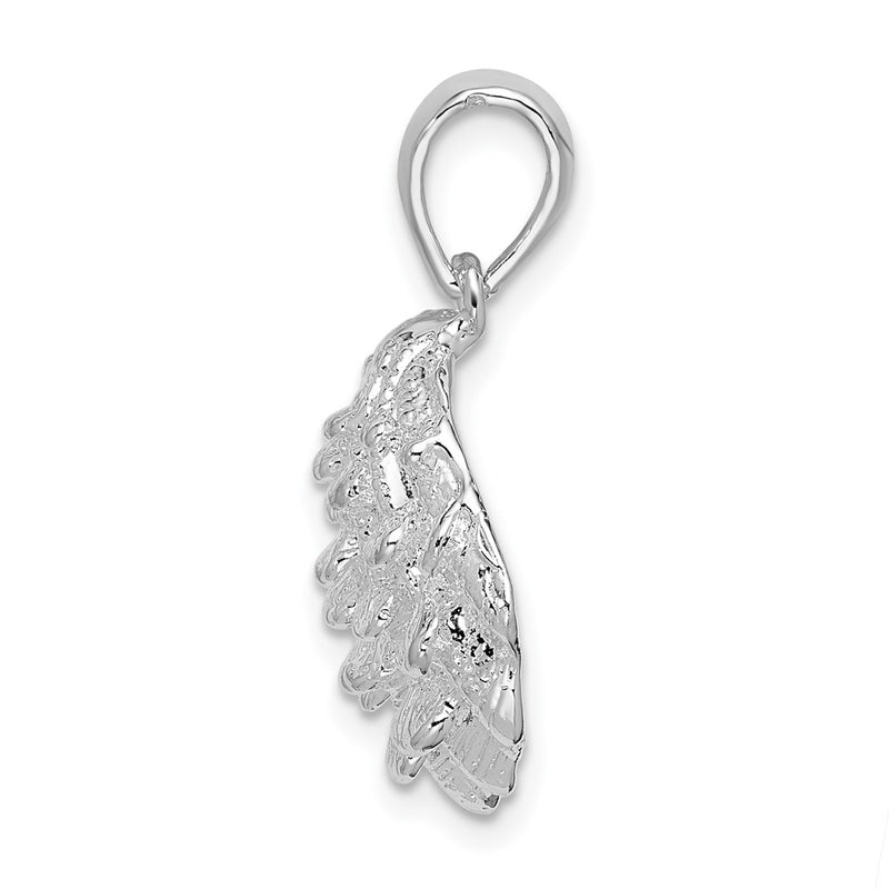 Sterling Silver De-Ani Rhodium-Plated Textured Oyster Shell Pendant