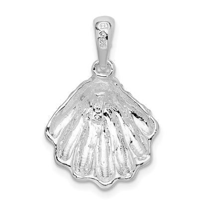 Sterling Silver De-Ani Rhodium-Plated Textured Oyster Shell Pendant