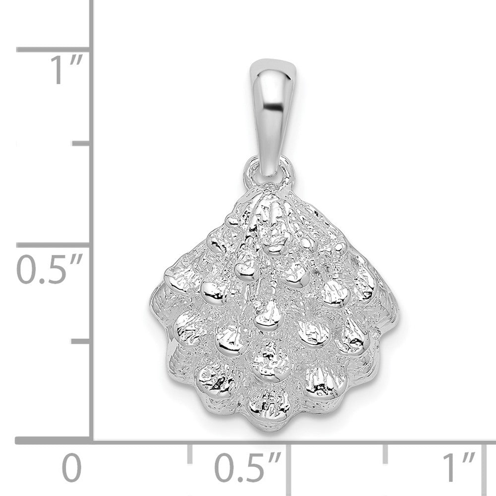 Sterling Silver De-Ani Rhodium-Plated Textured Oyster Shell Pendant