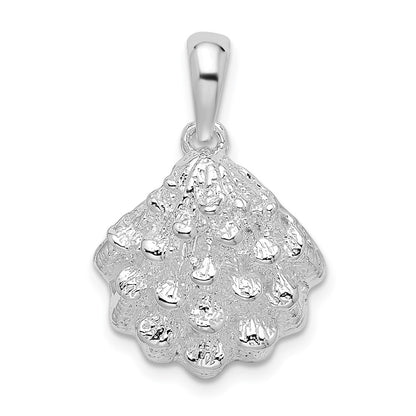 Sterling Silver De-Ani Rhodium-Plated Textured Oyster Shell Pendant