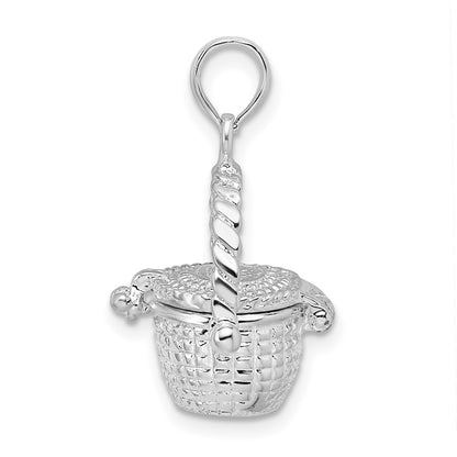 Sterling Silver De-Ani Rhodium-Plated Moveable 3D Nantucket Basket Pendant