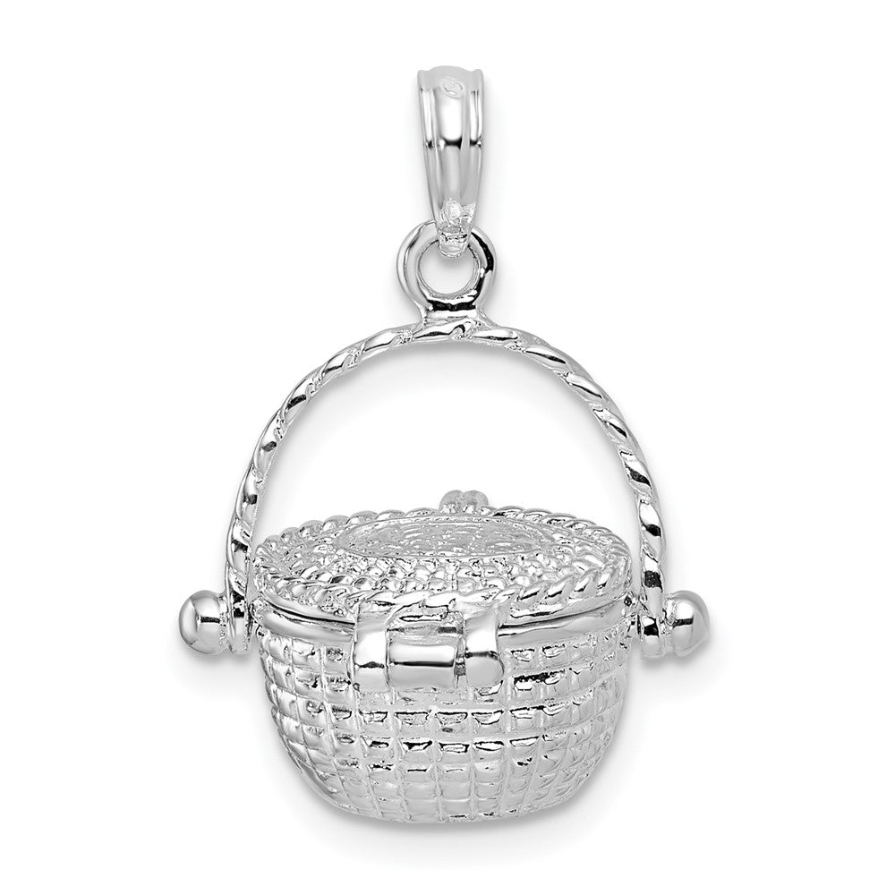Sterling Silver De-Ani Rhodium-Plated Moveable 3D Nantucket Basket Pendant