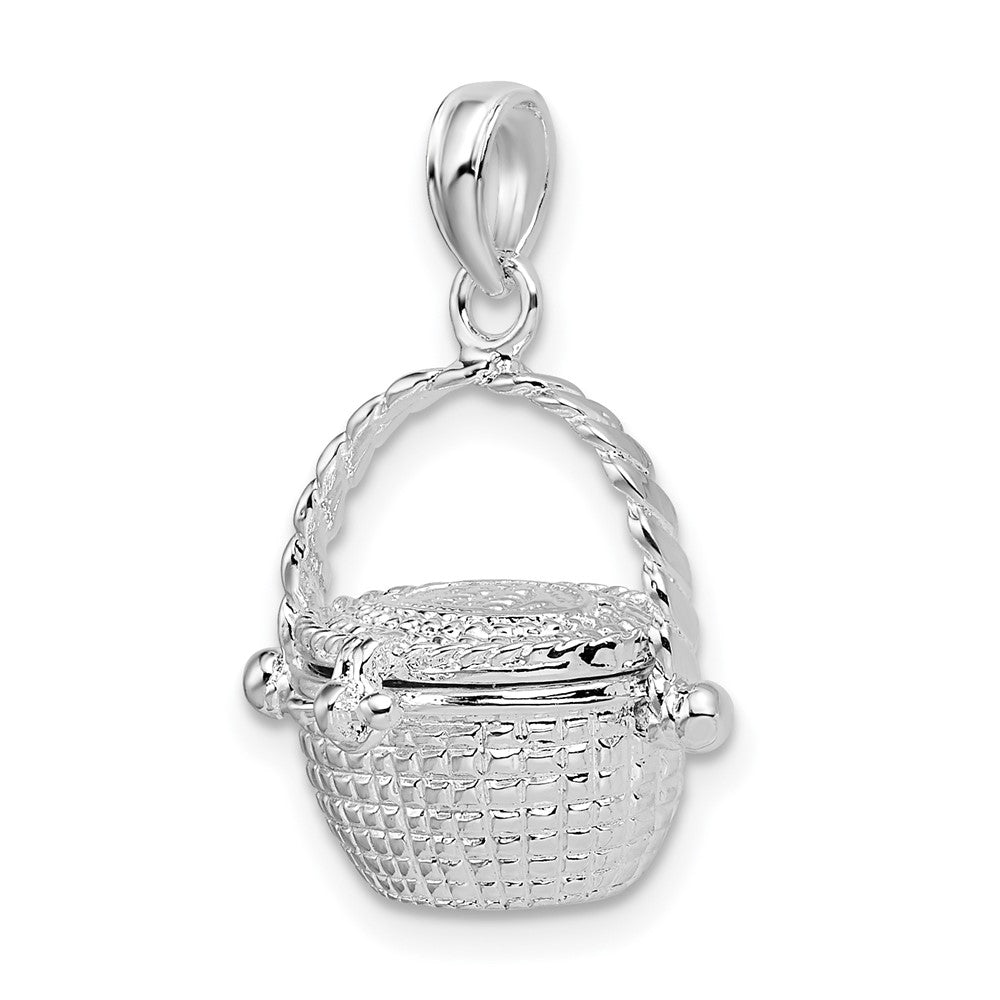 Sterling Silver De-Ani Rhodium-Plated Moveable 3D Nantucket Basket Pendant