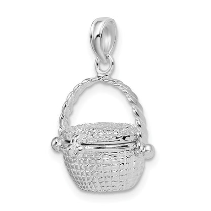 Sterling Silver De-Ani Rhodium-Plated Moveable 3D Nantucket Basket Pendant