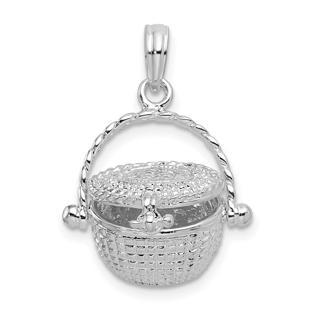 Sterling Silver De-Ani Rhodium-Plated Moveable 3D Nantucket Basket Pendant