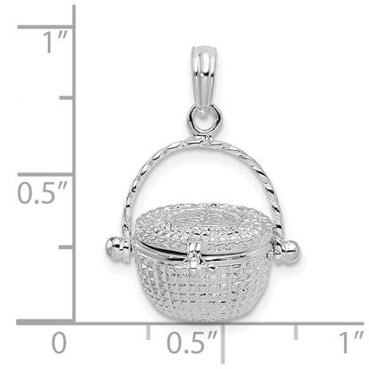 Sterling Silver De-Ani Rhodium-Plated Moveable 3D Nantucket Basket Pendant