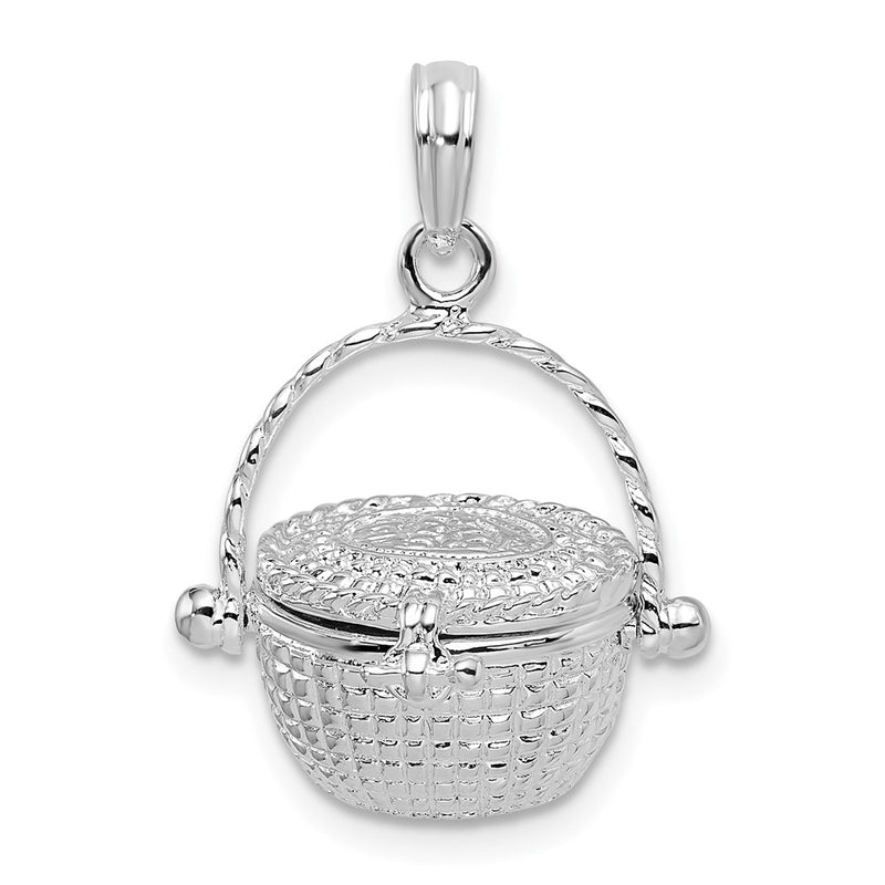 Sterling Silver De-Ani Rhodium-Plated Moveable 3D Nantucket Basket Pendant