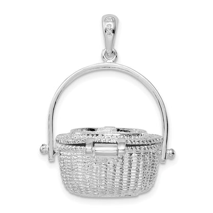 Sterling Silver De-Ani Rhodium-Plated Moveable 3D Nantucket Basket Pendant