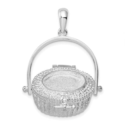 Sterling Silver De-Ani Rhodium-Plated Moveable 3D Nantucket Basket Pendant