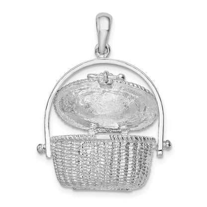Sterling Silver De-Ani Rhodium-Plated Moveable 3D Nantucket Basket Pendant