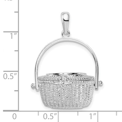 Sterling Silver De-Ani Rhodium-Plated Moveable 3D Nantucket Basket Pendant