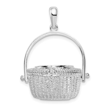 Sterling Silver De-Ani Rhodium-Plated Moveable 3D Nantucket Basket Pendant