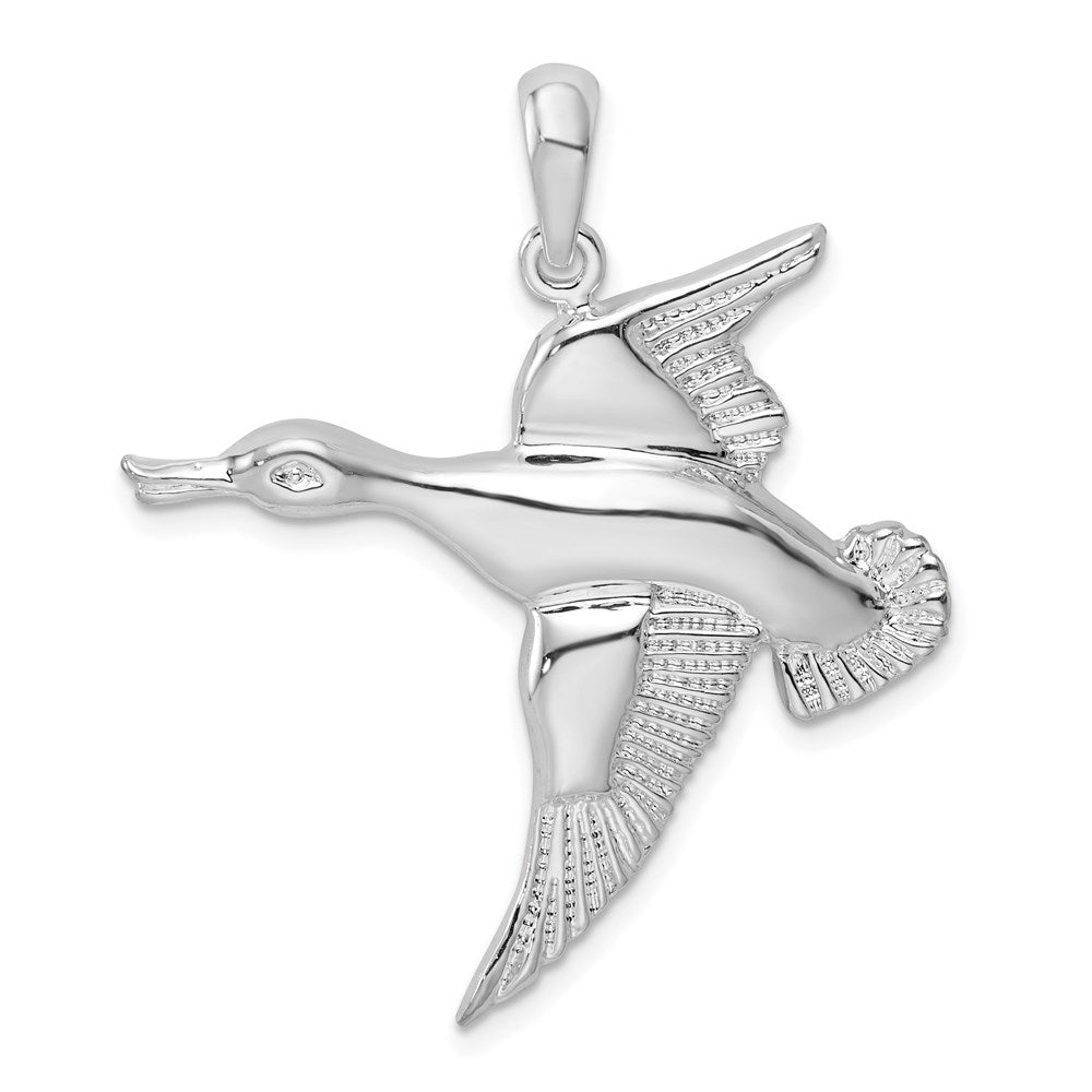 Sterling Silver De-Ani Rhodium-Plated Polished Flying Duck Pendant