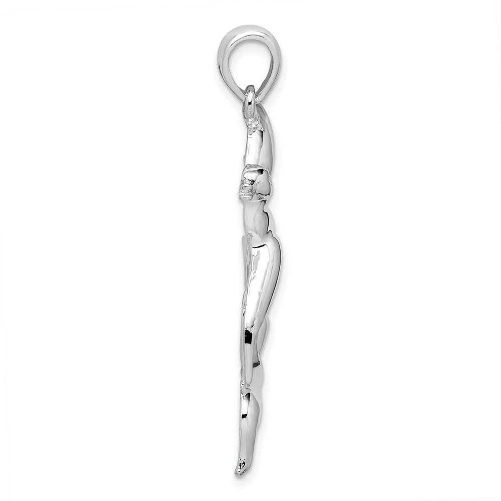 Sterling Silver De-Ani Rhodium-Plated Polished Duck Flying Over Cattails Pendant