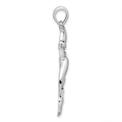 Sterling Silver De-Ani Rhodium-Plated Polished Duck Flying Over Cattails Pendant